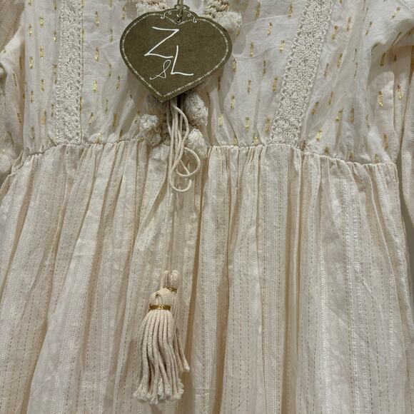 Z&L Cream Boho Lace Tassel Metallic Mini Dress 100% Cotton Size Large NWT - Picture 4 of 4